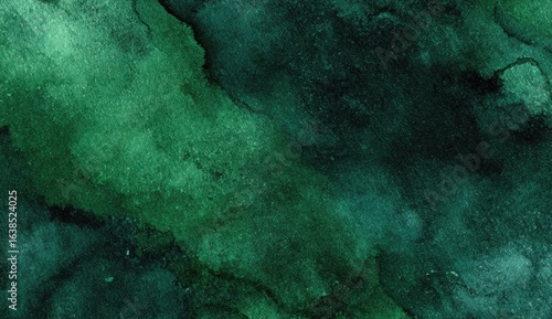 Abstract watercolor painting in deep teal and emerald greens