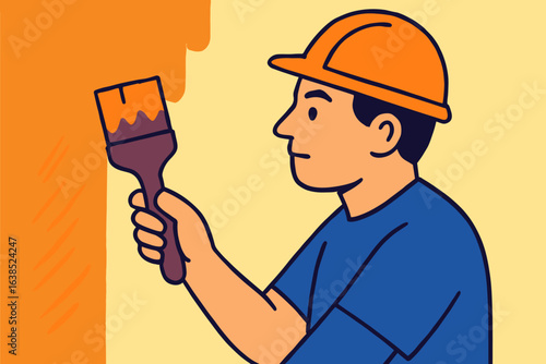 A depiction of an artist utilizing a roller to create a falling leaf design