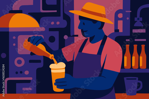A Cartoon Illustration of Beer Production Entitled Brewery Process
