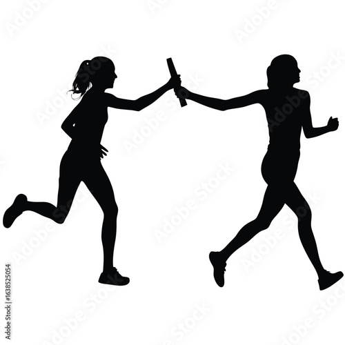 Dynamic Relay Race Silhouette Depicting Athleticism, Teamwork, and the Intensity of Passing the Baton During a Competitive Sporting Event