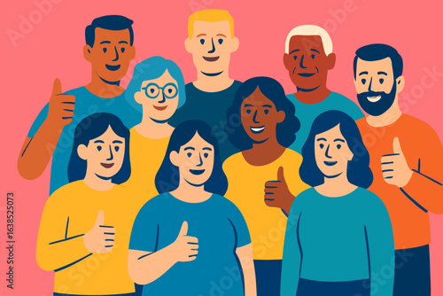 A diverse group of people with abstract and colorful appearances are posing together