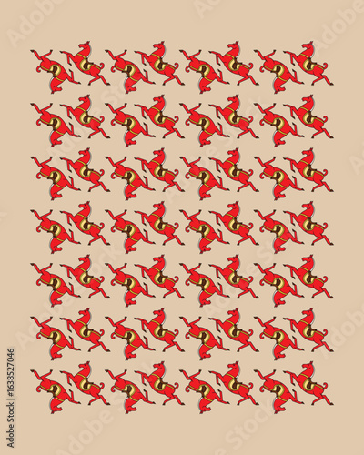 Indian Folk Art: Repetitive Horse Motif, Hand-Painted in Traditional Madhubani