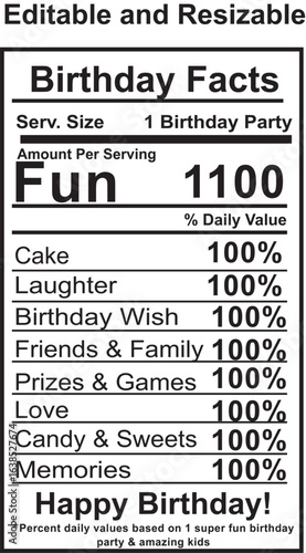 Birthday Party Fun Facts Nutrition Information Label