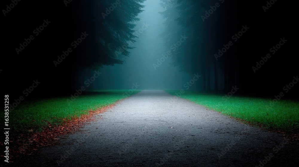 Obraz premium A road with trees in the background and a light rain