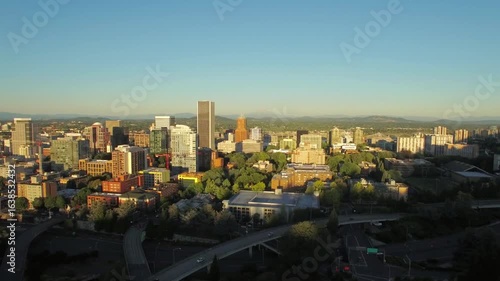Panoramic view of albany new york skyline at sunset with blue sky