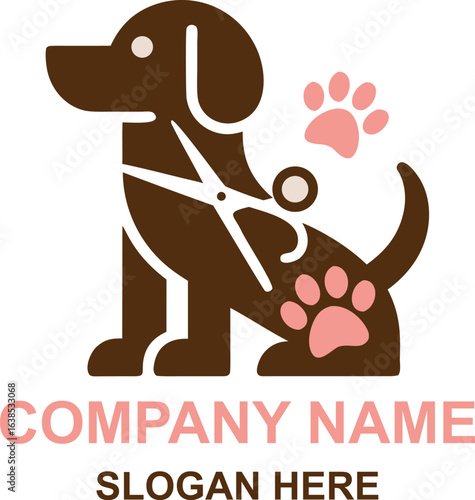 Professional Dog Grooming Scissors And Paw Print Emblem