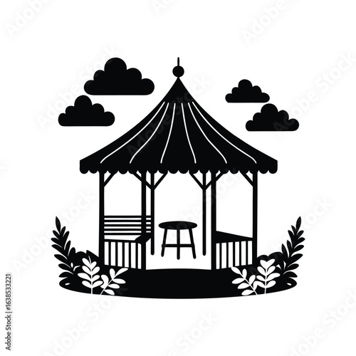  Peaceful Gazebo Scene Silhouette Vector Artwork