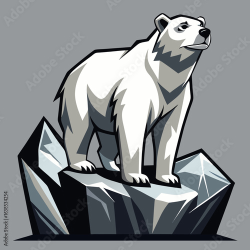 Majestic polar bear standing proudly on a jagged ice floe against a neutral background