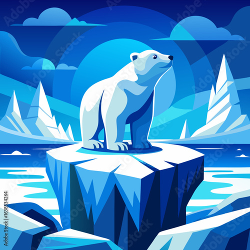 Majestic polar bear stands proudly on a floating iceberg in a cold arctic landscape