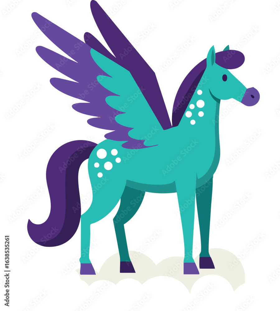 Fototapeta premium Pegasus mythical winged horse fantasy creature teal and purple vector illustration 