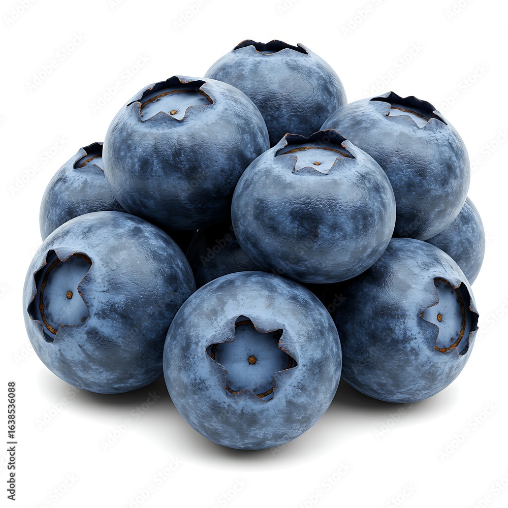 Obraz premium A close up view of a healthy pile of fresh ripe blueberries with visible crowns isolated on white background isolated on transparent background