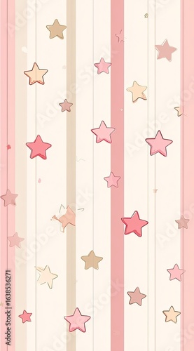 Pastel pink and beige striped background with scattered stars (1)