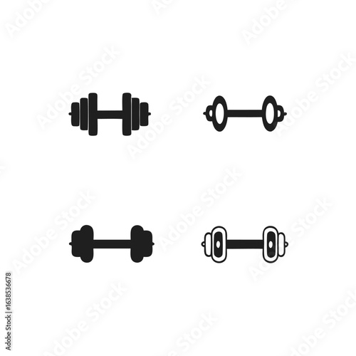 Diverse Dumbbell Designs A Study in Weight Training Equipment Silhouette Variations and Fitness Iconography Styles for Gym and Exercise Graphics