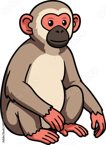 Sitting monkey cartoon character with pink face and hands vector illustration 