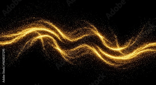 Golden waves dance on black background