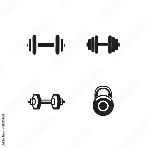 Diverse Dumbbell Designs A Study in Weight Training Equipment Silhouette Variations and Fitness Iconography Styles for Gym and Exercise Graphics