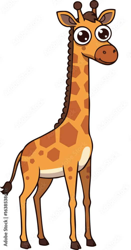Naklejka premium Cartoon giraffe with big eyes standing isolated vector illustration