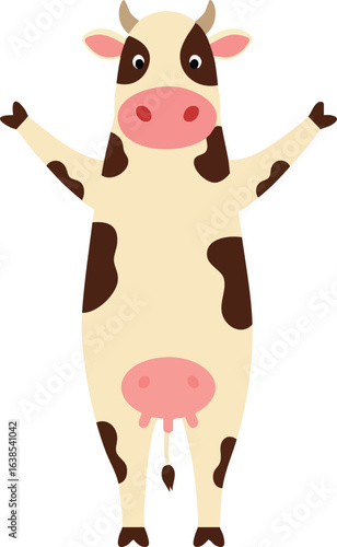 Happy standing cow with brown spots and pink udder illustration vector