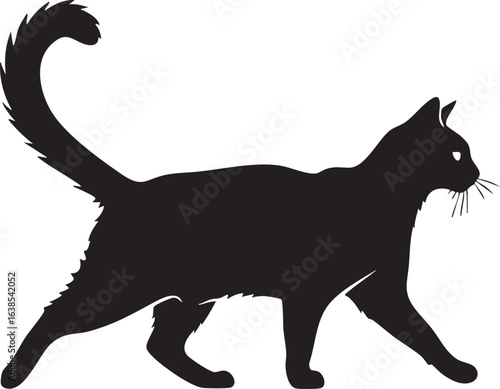 Black cat walking with tail raised silhouette