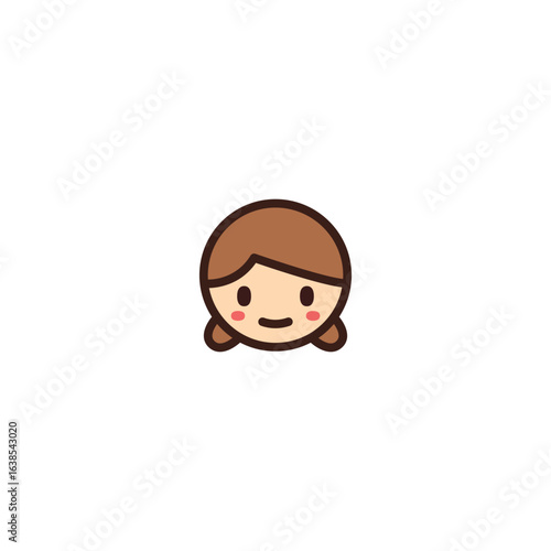 Cute Girl Face Chibi Icon – Flat Cartoon Style