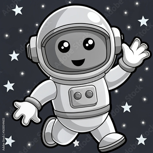 cartoon astronaut floating in space
