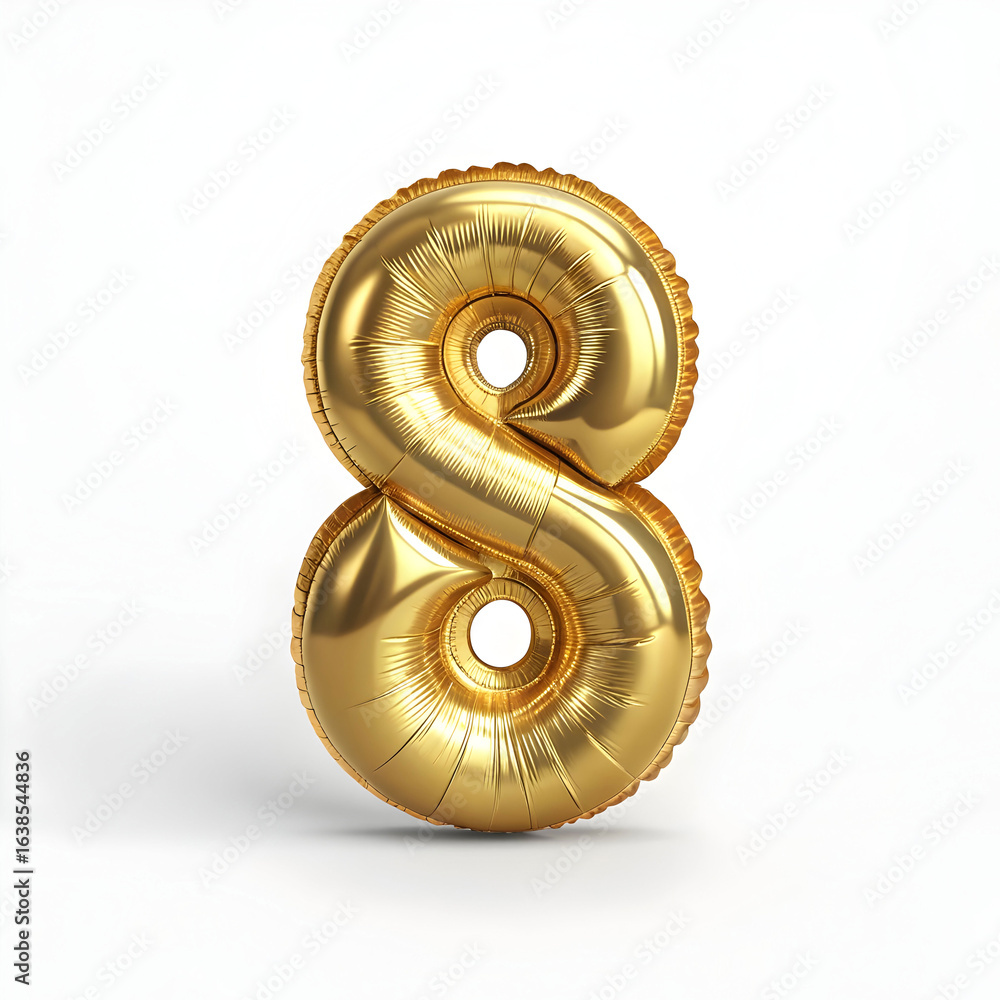 Number 8 golden 3d balloon style for compositions Number 8 golden 3d balloon style for compositions