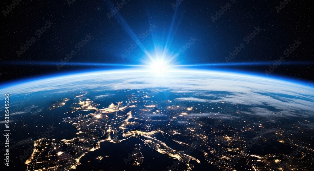 Naklejka premium Stunning Sunrise Over Earth From Space High Resolution