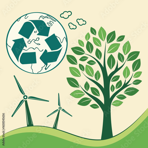 Illustration of ecology symbols isolated on white background