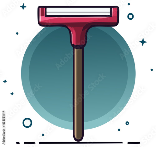 Illustrated razor with handle, blade and shaving concept in a modern flat design.
