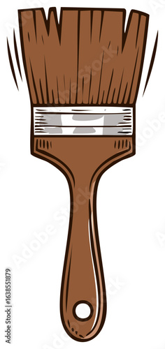 Wooden Paint Brush with Brown Bristles, Painter's Equipment with Handle