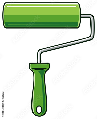 Green paint roller illustration, DIY, renovation, construction concept