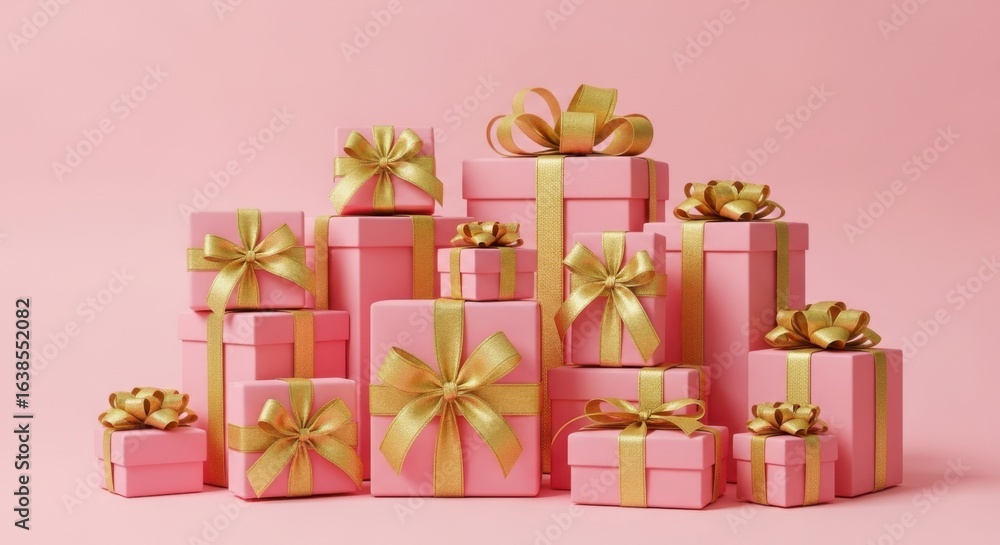 Obraz premium Beautifully Wrapped Presents with Gold Ribbons