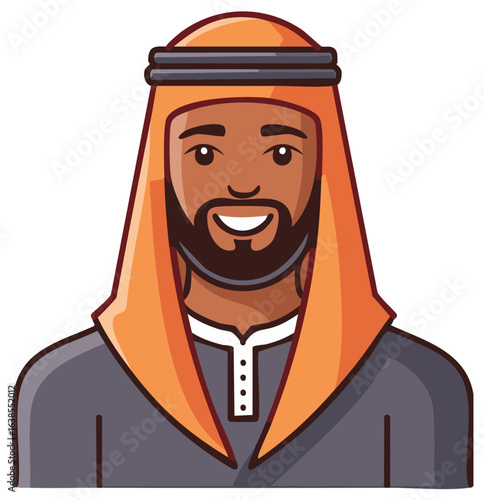 Illustration of a friendly looking Middle Eastern man wearing traditional clothing