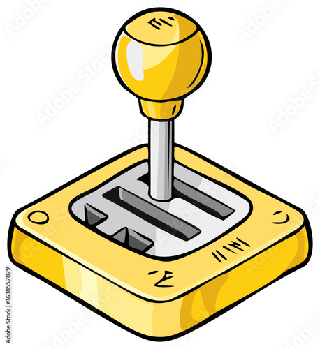 Yellow Manual Gear Shift Cartoon Illustration Depicting Car Transmission Mechanics