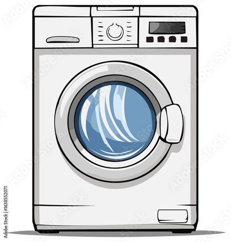 Modern front loading washing machine cartoon vector illustration for laundry and home appliance concepts