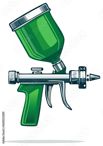 Bright green paint spray gun illustration for professional painting and finishing work