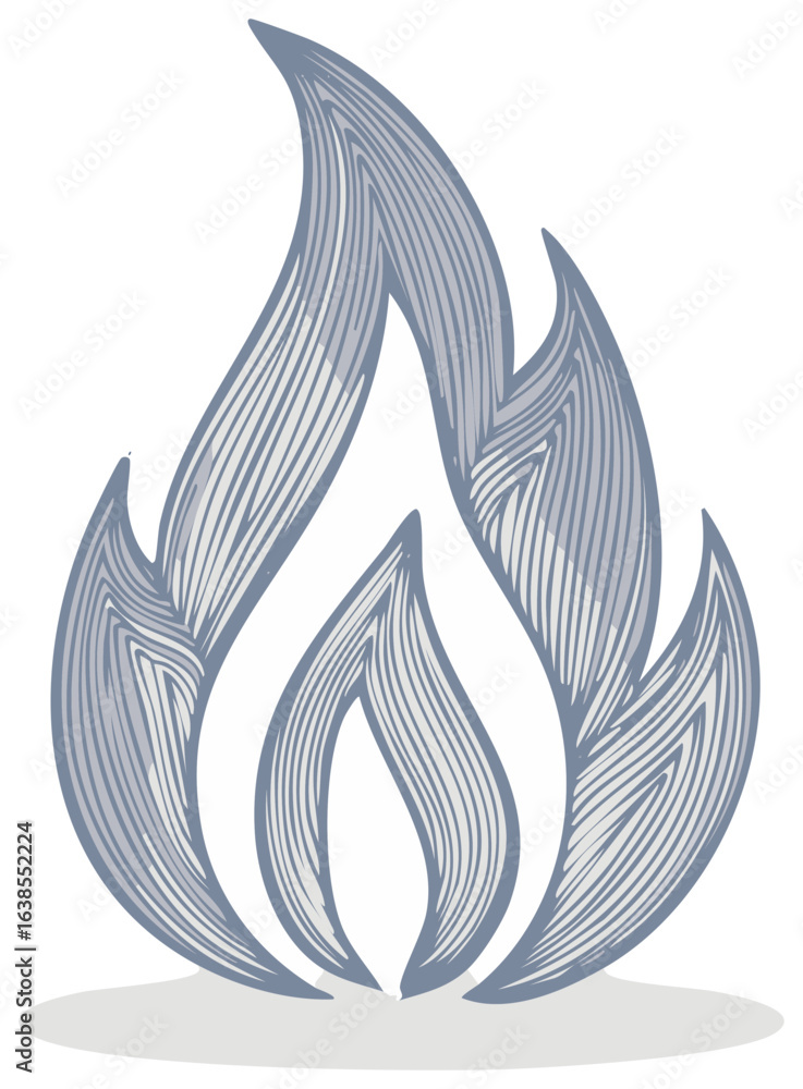 Obraz premium Abstract Illustration of Stylized Flame or Fire in Blue Gray Hues with Hand Drawn Lines