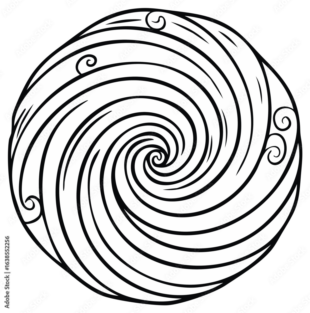 Naklejka premium Intricate black and white spiral design with decorative swirls and organic lines
