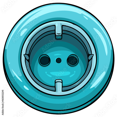 Vibrant teal blue electrical power outlet socket illustration depicting energy connection