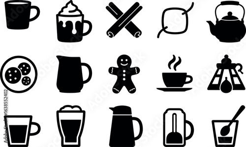 Vector Hot Drinks Icons: Coffee, Tea, Cocoa, Cookies, and More