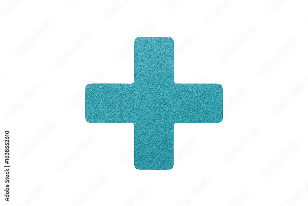 Obraz premium Textured Teal Plus Symbol with Rounded Corners Isolated on Black