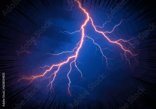 Dramatic Stylized Lightning Bolt on Dark Blue Sky.
