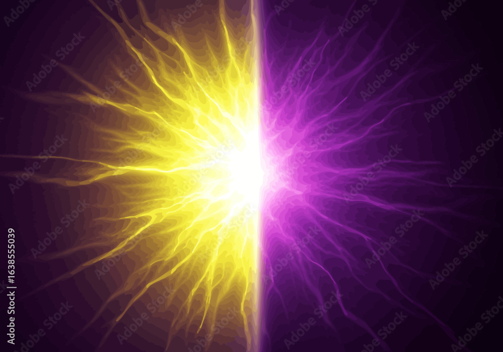 Obraz premium Abstract Yellow and Purple Energy Burst Divided Light.