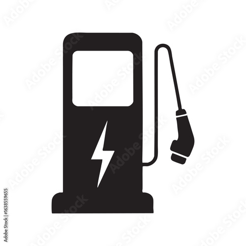Modern electric vehicle charging station with a lightning bolt symbol and charging cable