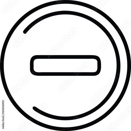 Black minus symbol inside a circle outline on white background sign negative