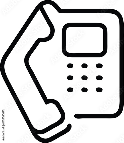 Black outline drawing of a landline telephone with handset and keypad communication technology
