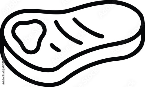 Black outline drawing of a raw steak with bone meat food