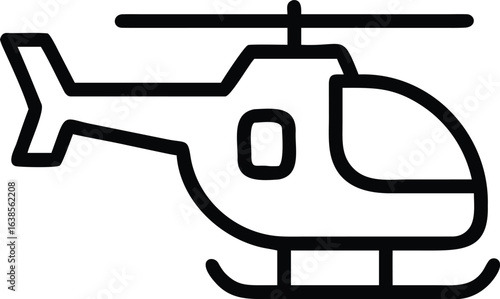 Black outline of a helicopter with rotor and landing skids blade aircraft