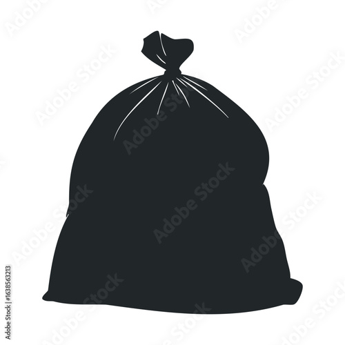 Black garbage bag silhouette on white background