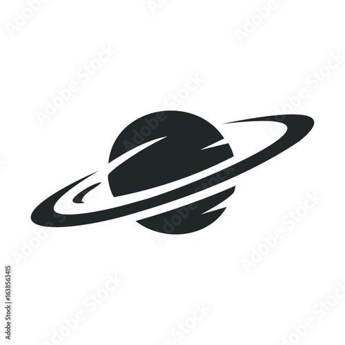 Minimalist black planet with orbiting rings icon